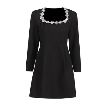 Famous Sexy Light Extravagant Evening Dress 2025 Spring New Square Collar Diamond Splicing Short-Term Waist Dress